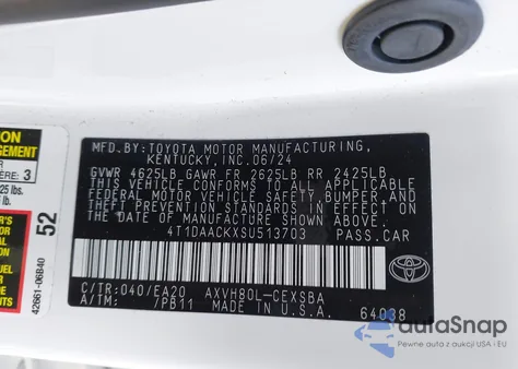 2025 Toyota Camry Se z USA, uszkodzony, nr VIN 4T1DAACKXSU513703